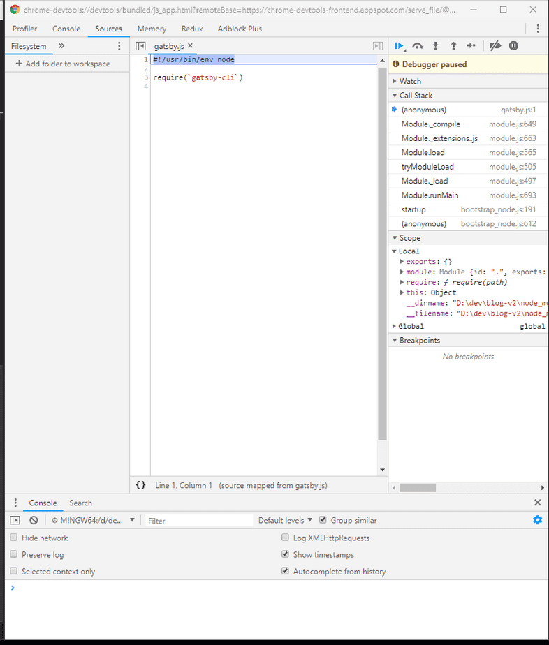 Paused Chrome DevTools